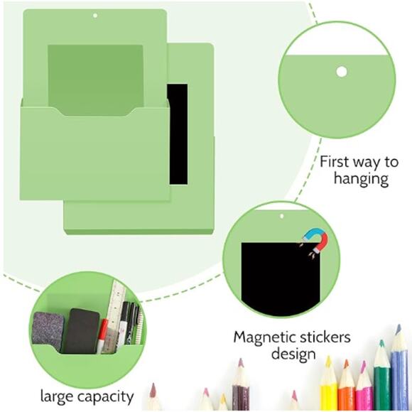 6 Pcs Magnetic Wall File Organizer and White Board Pocket- Mixed Sizes & Colors - Picture 3 of 6